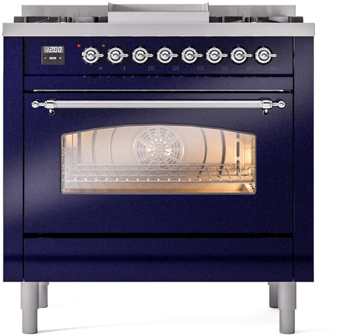 ILVE Nostalgie II 36" Dual Fuel Liquid Propane Range, Blue, Chrome Trim UP36FNMPMBCLP ILVE