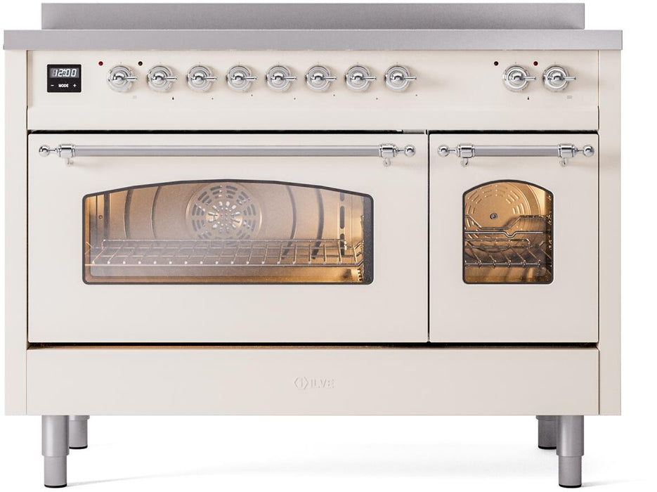 ILVE Nostalgie II 48" Electric Range, Antique White, Chrome Trim UPI486NMPAWC ILVE