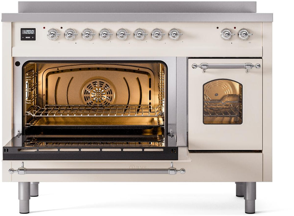 ILVE Nostalgie II 48" Electric Range, Antique White, Chrome Trim UPI486NMPAWC ILVE