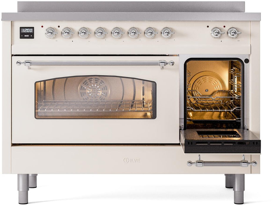 ILVE Nostalgie II 48" Electric Range, Antique White, Chrome Trim UPI486NMPAWC ILVE