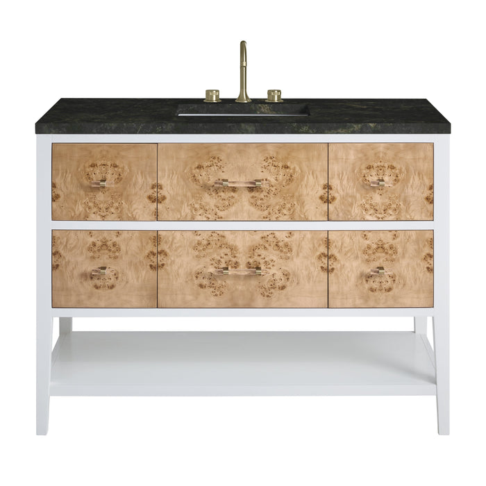 James Martin Olena 48" Single Bathroom Vanity, Polished White and Light Mappa Burl