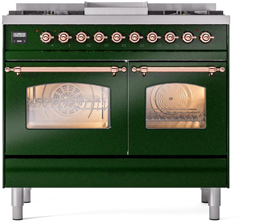 ILVE Nostalgie II 40" Dual Fuel Natural Gas Range, Emerald Green, Copper Trim ILVE UPD40FNMPEGP ILVE