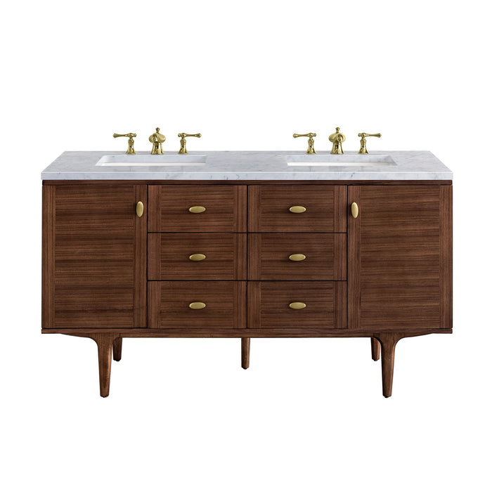 James Martin Amberly 60" Dual Mount Double Bathroom Vanity, Mid-Century Walnut