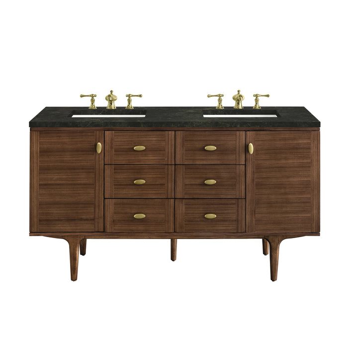 James Martin Amberly 60" Dual Mount Double Bathroom Vanity, Mid-Century Walnut