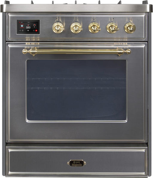 ILVE Majestic II 30 Inch Dual Fuel Liquid Propane Freestanding Range in Stainless Steel with Brass Trim ‎UM30DNE3SSGLP - Farmhouse Kitchen and Bath