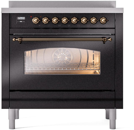 ILVE Nostalgie II 36 " Electric Range, Glossy Black, Bronze Trim UPI366NMPBKB ILVE