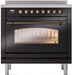 ILVE Nostalgie II 36 " Electric Range, Glossy Black, Bronze Trim UPI366NMPBKB ILVE