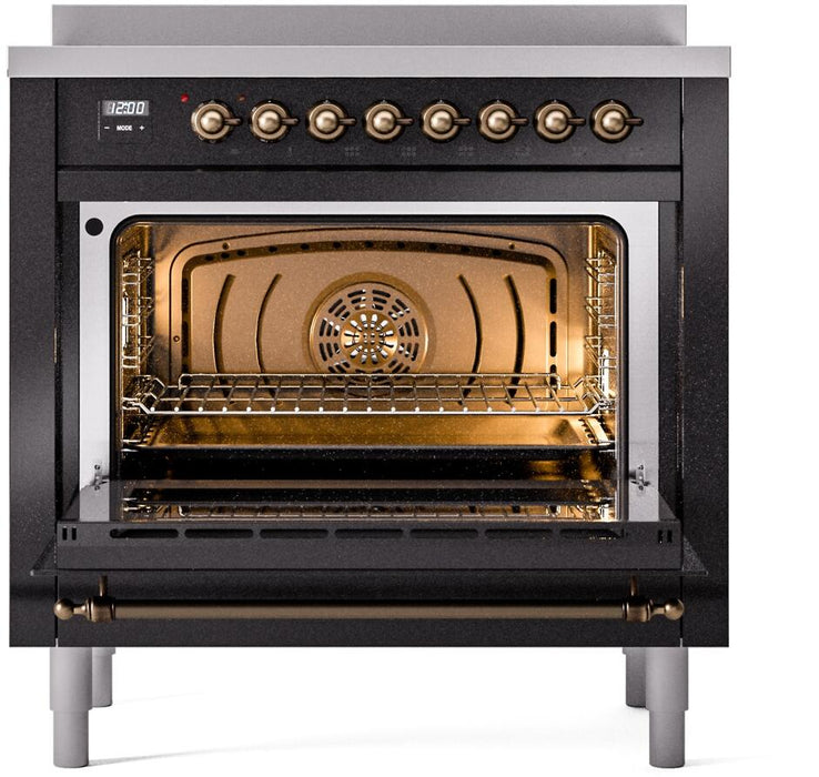 ILVE Nostalgie II 36 " Electric Range, Glossy Black, Bronze Trim UPI366NMPBKB ILVE