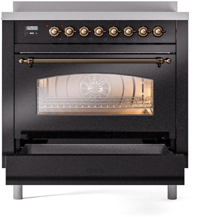 ILVE Nostalgie II 36 " Electric Range, Glossy Black, Bronze Trim UPI366NMPBKB ILVE