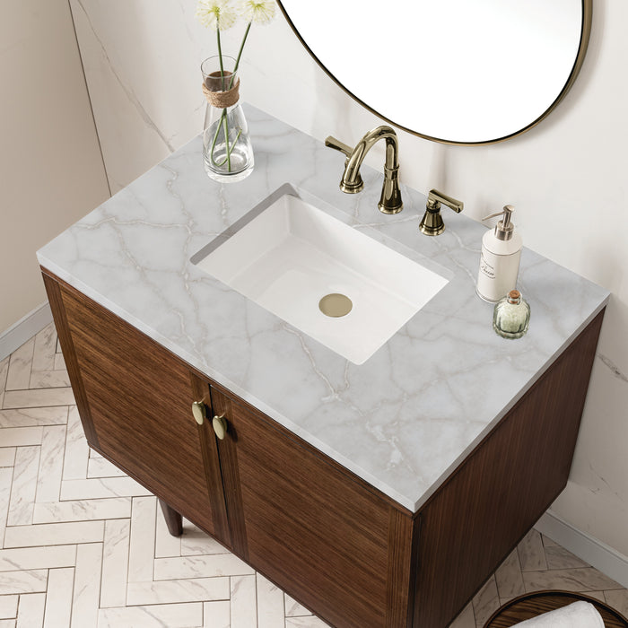 James Martin Amberly 36" Dual Mount Single Bathroom Vanity, Mid-Century Walnut