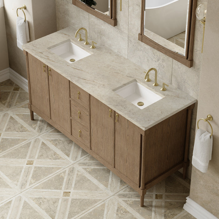 James Martin Kinnsden 72" Double Bathroom Vanity, Weathered Oak