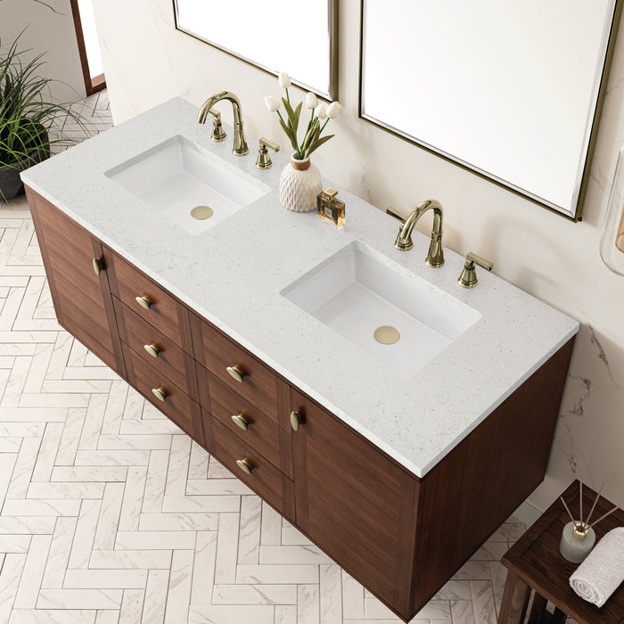 James Martin Amberly 60" Dual Mount Double Bathroom Vanity, Mid-Century Walnut
