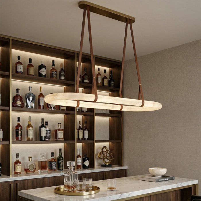 Alabaster Round Leather Chandelier