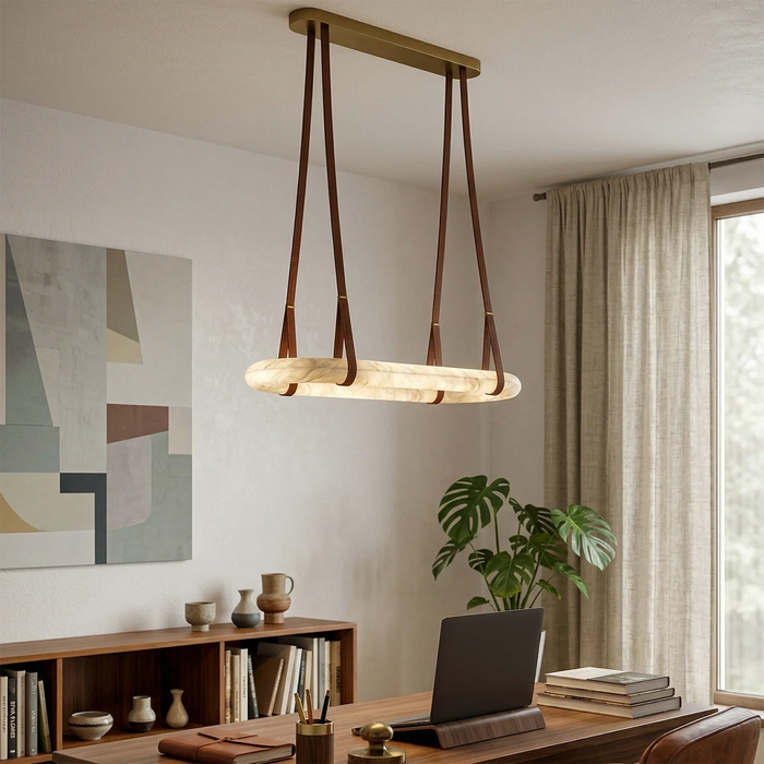 Alabaster Round Leather Chandelier