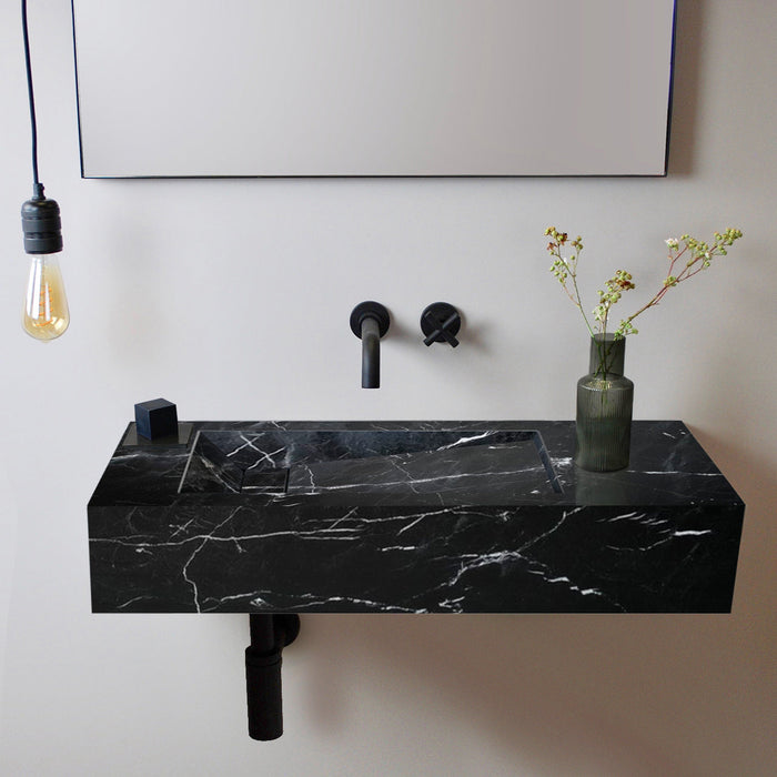 Alexandrette Black Marble Modern Rectangular Sink Wall-mount Bathroom Sink RAB18308P