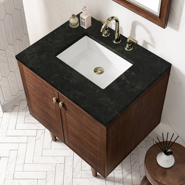 James Martin Amberly 30" Dual Mount Single Bathroom Vanity, Mid-Century Walnut