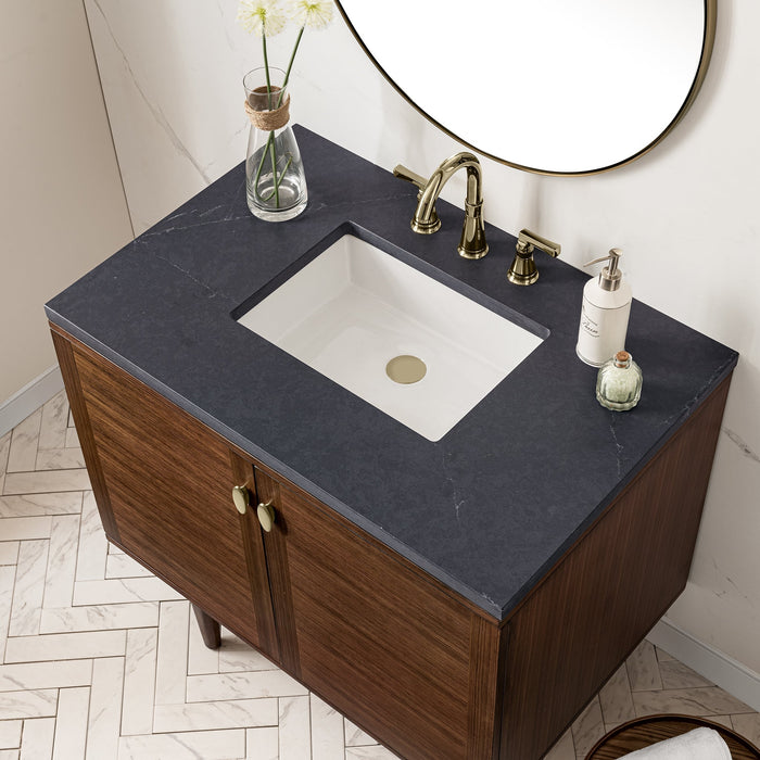 James Martin Amberly 36" Dual Mount Single Bathroom Vanity, Mid-Century Walnut