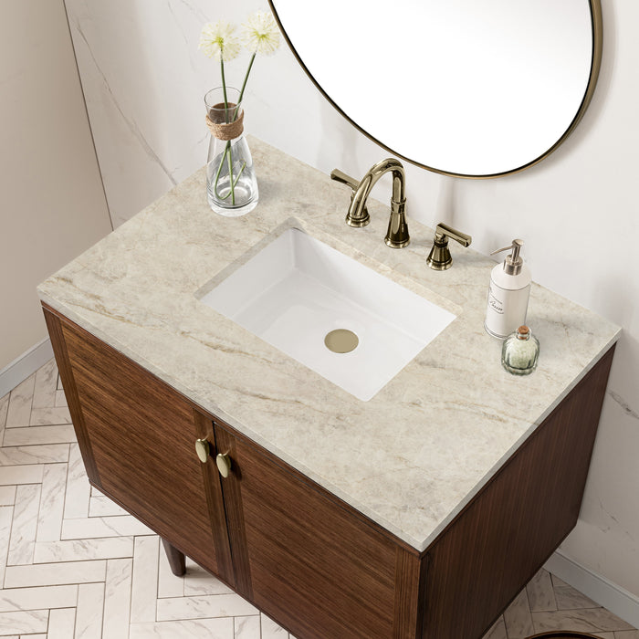 James Martin Amberly 36" Dual Mount Single Bathroom Vanity, Mid-Century Walnut