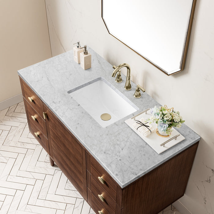 James Martin Amberly 48" Dual Mount Single Bathroom Vanity, Mid-Century Walnut