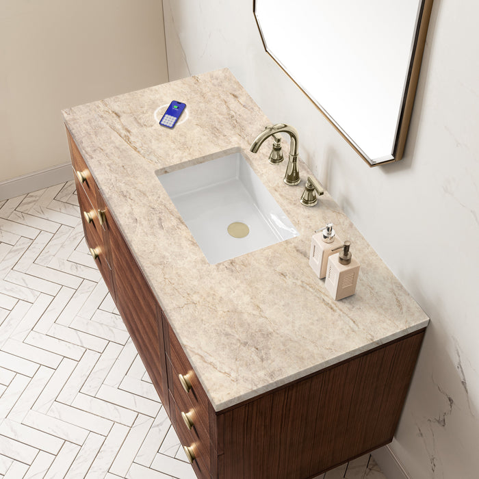James Martin Amberly 48" Dual Mount Single Bathroom Vanity, Mid-Century Walnut