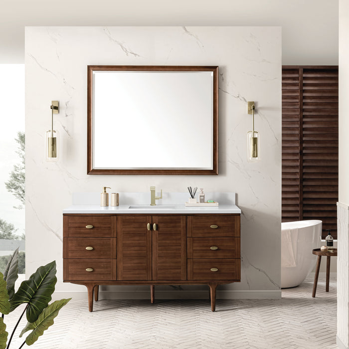 James Martin Amberly 60" Dual Mount Single Bathroom Vanity, Mid-Century Walnut
