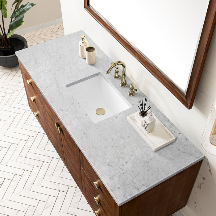 James Martin Amberly 60" Dual Mount Single Bathroom Vanity, Mid-Century Walnut