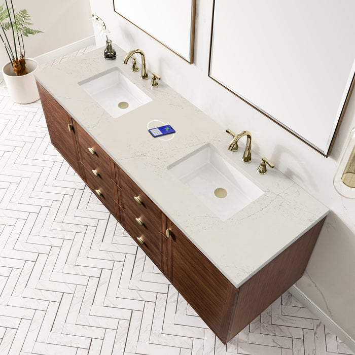 James Martin Amberly 72" Dual Mount Double Bathroom Vanity, Mid-Century Walnut