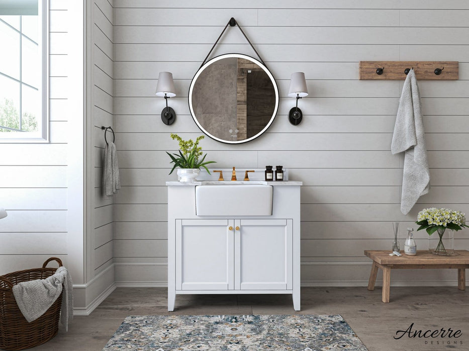 Adeline Bathroom Vanity with Farmhouse Sink and Carrara White Marble Top Cabinet Set