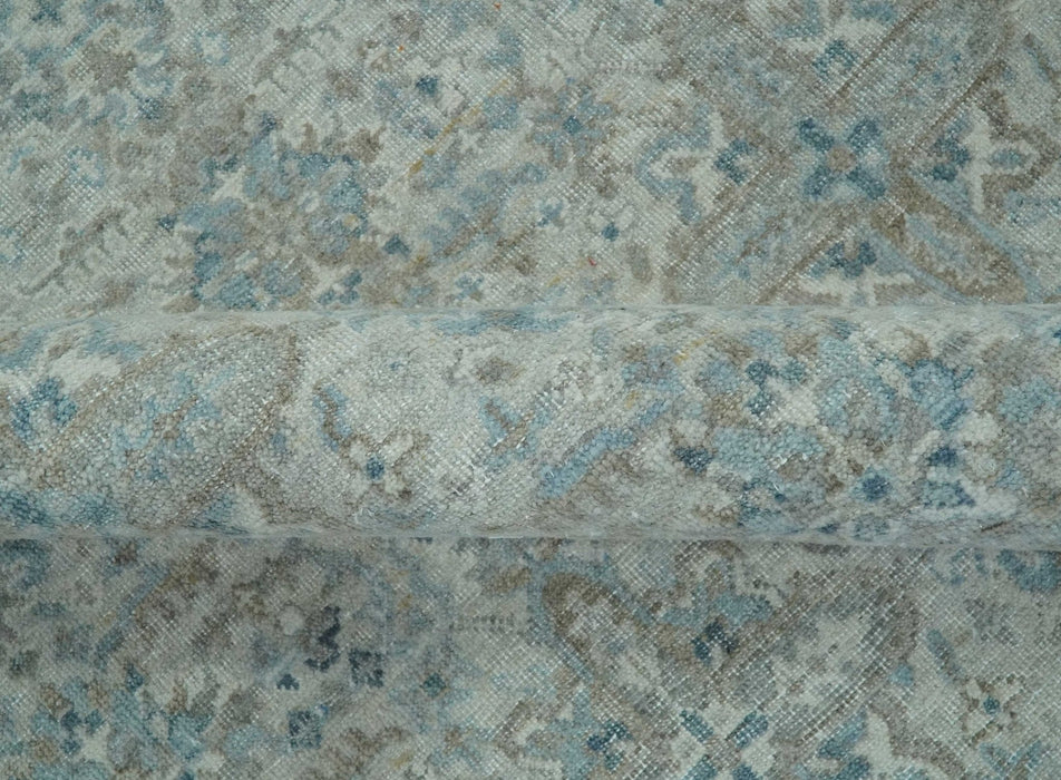 Antique Distress finish Silver, Teal and Brown Hand Knotted Traditional 8x10 wool Rug