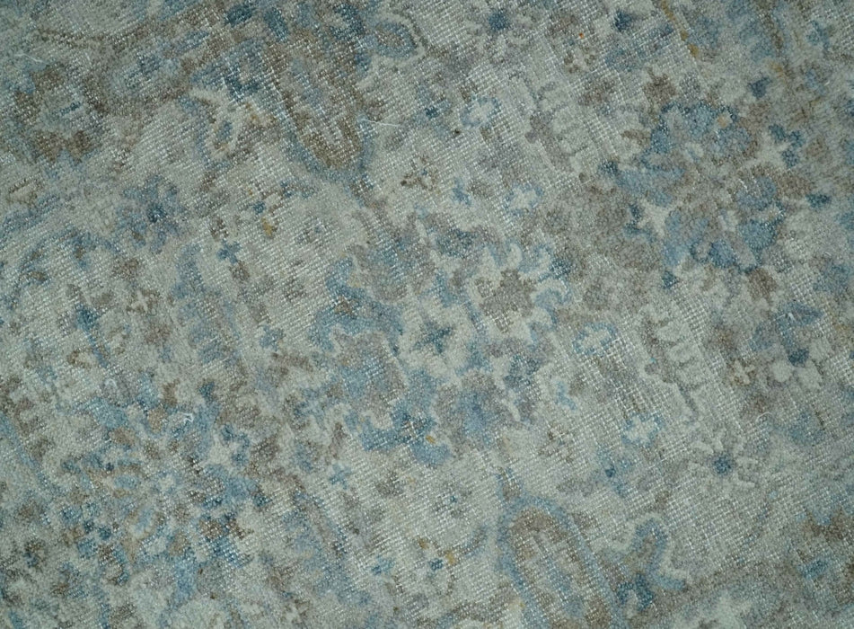 Antique Distress finish Silver, Teal and Brown Hand Knotted Traditional 8x10 wool Rug