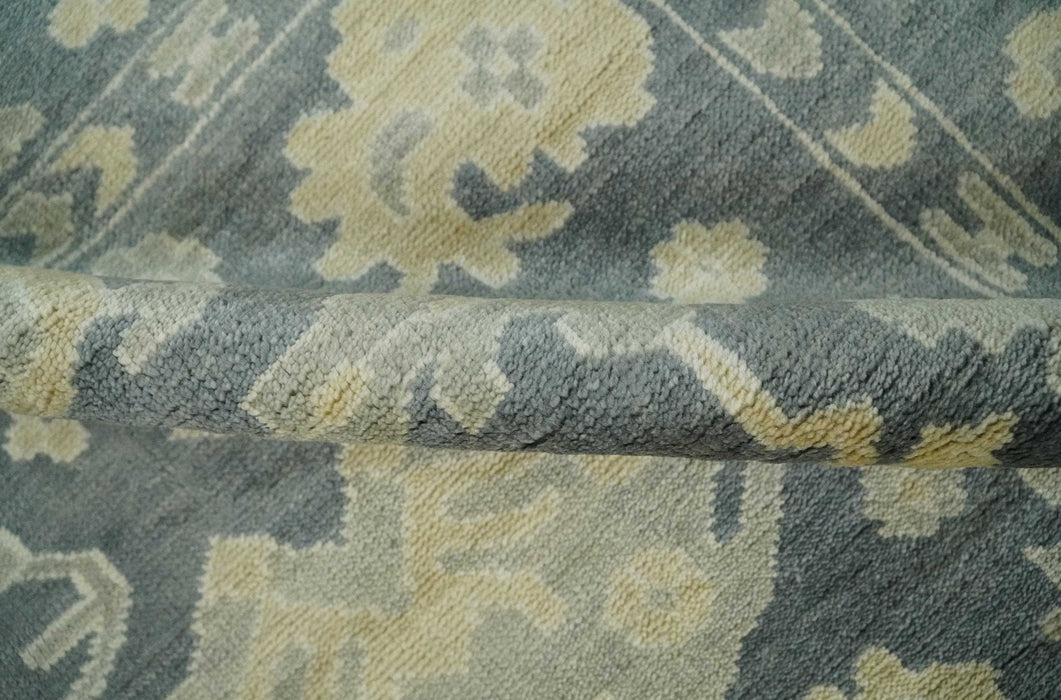 Antique Style 6x9 Hand Knotted Beige and Charcoal Traditional Wool Rug | N35669