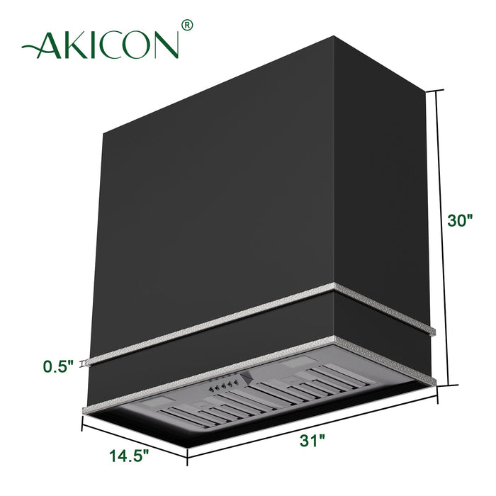 Akicon 30" Stainless Steel Wall Mount Range Hood with 600 CFM Vent Hood — AK-HS30HB-JBN-48