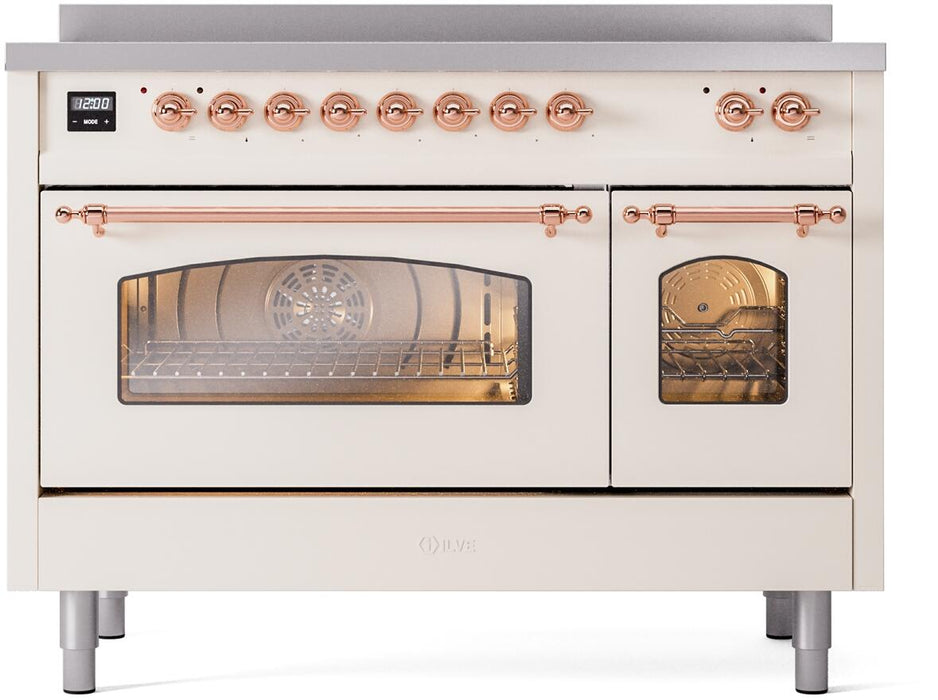 ILVE Nostalgie II 48" Electric Range, Antique White, Copper Trim UPI486NMPAWP ILVE