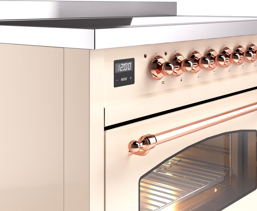 ILVE Nostalgie II 48" Electric Range, Antique White, Copper Trim UPI486NMPAWP ILVE