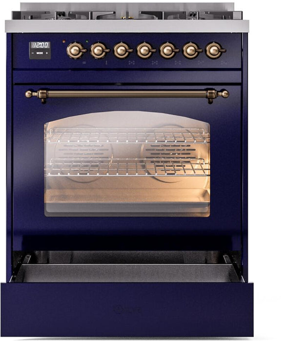 ILVE Nostalgie II 30" Dual Fuel Liquid Propane Range, Blue, Bronze Trim UP30NMPMBBLP ILVE