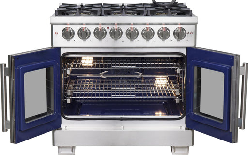 Forno Capriasca 36 in. French Door Freestanding Dual Fuel Range , Gas Stove, Electric Oven, Stainless Steel, FFSGS6387-36 - Farmhouse Kitchen and Bath