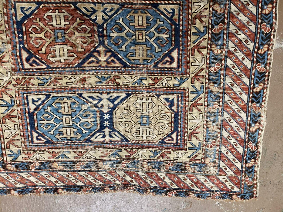3' 4" X 4' 11" Antique Handmade Shirvan Kazak Caucasian Wool Rug Colorful