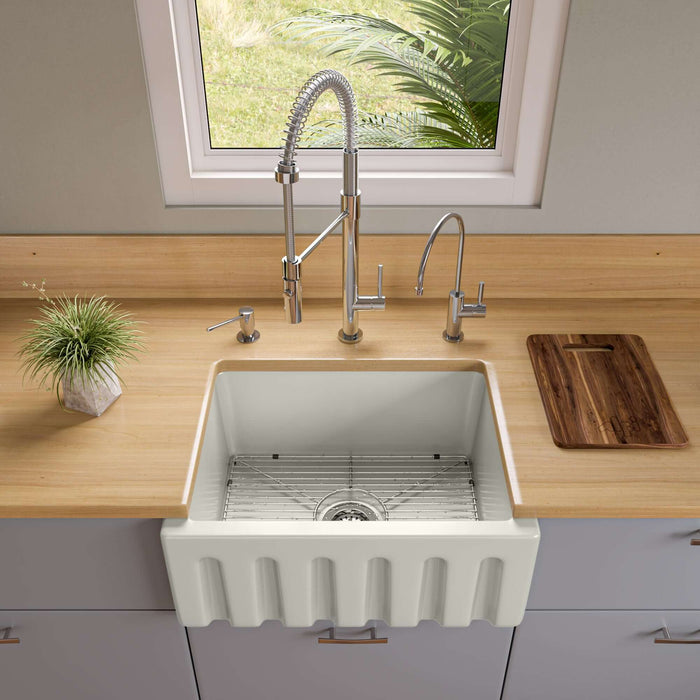 ALFI brand 24" Reversible Smooth / Fluted Single Bowl Fireclay Farm Sink AB2418HS