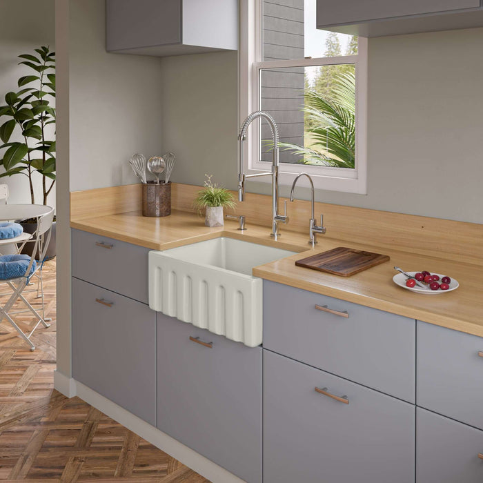 ALFI brand 24" Reversible Smooth / Fluted Single Bowl Fireclay Farm Sink AB2418HS