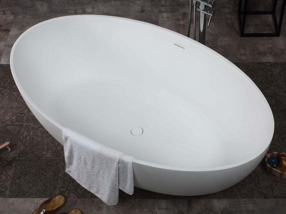 ALFI brand 67" White Oval Solid Surface Smooth Resin Soaking Bathtub AB9941
