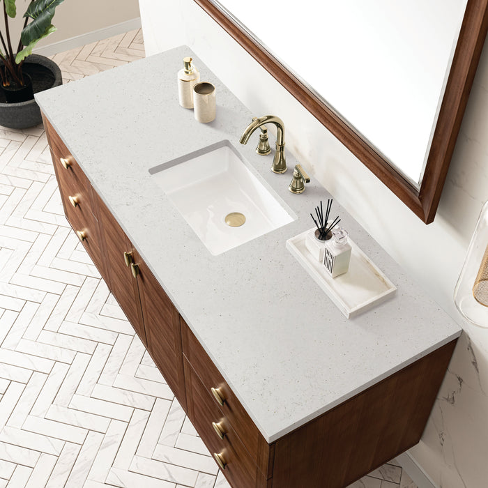 James Martin Amberly 60" Dual Mount Single Bathroom Vanity, Mid-Century Walnut