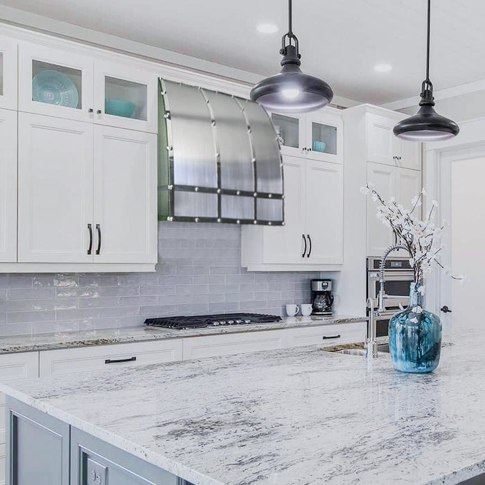 Barrel Shaped Custom Stainless Steel Kitchen Hood with Mirror Bands