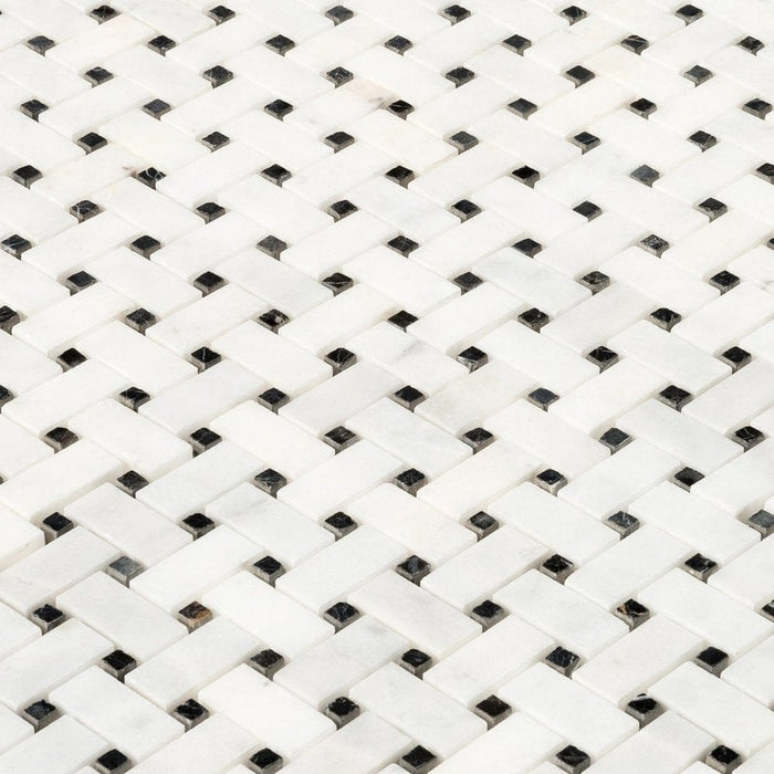 Carrara White-Toros Black Basketweave Mosaic Floor and Wall Tile - Livfloors Collection