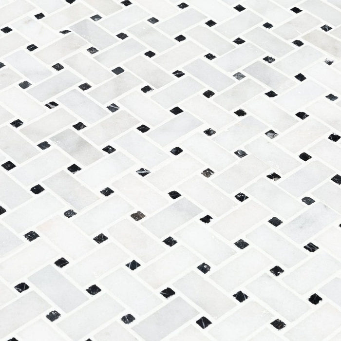 Carrara White-Toros Black Basketweave Mosaic Floor and Wall Tile - Livfloors Collection