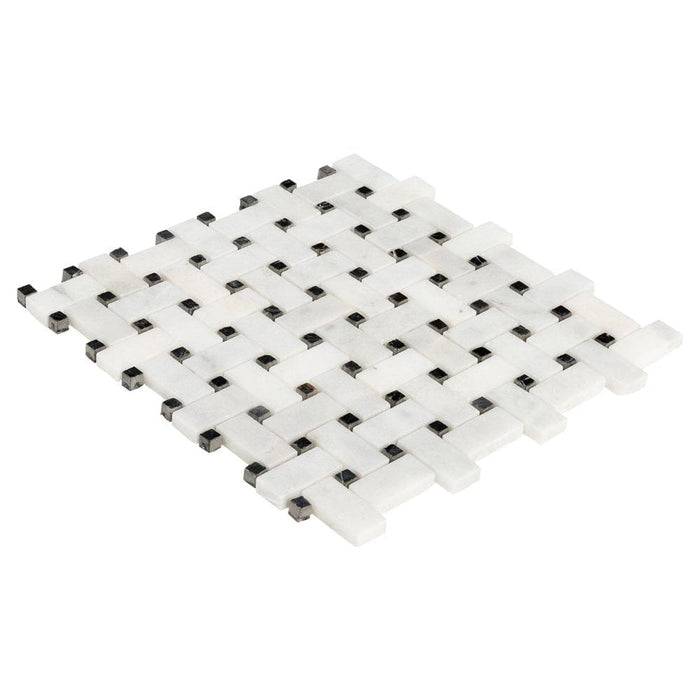 Carrara White-Toros Black Basketweave Mosaic Floor and Wall Tile - Livfloors Collection