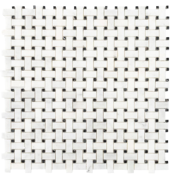 Carrara White-Toros Black Basketweave Mosaic Floor and Wall Tile - Livfloors Collection