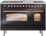 ILVE Nostalgie II 48" Dual Fuel Liquid Propane Range, Glossy Black, Copper Trim UP48FNMPBKPLP ILVE