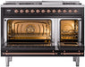 ILVE Nostalgie II 48" Dual Fuel Liquid Propane Range, Glossy Black, Copper Trim UP48FNMPBKPLP ILVE