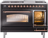 ILVE Nostalgie II 48" Dual Fuel Liquid Propane Range, Glossy Black, Copper Trim UP48FNMPBKPLP ILVE