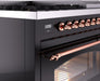 ILVE Nostalgie II 48" Dual Fuel Liquid Propane Range, Glossy Black, Copper Trim UP48FNMPBKPLP ILVE